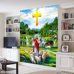Tranh công giáo chúa Jesus bên đàn cừu trắng bé nhỏ