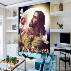 Tranh công giáo chúa Jesus bên bồ câu trắng in uv