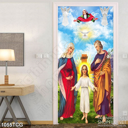 Tranh công giáo thánh gia cầu nguyện bên cây thánh giá