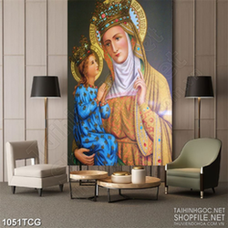 Tranh công giáo hài nhi bé nhỏ trong vòng tay của đức mẹ