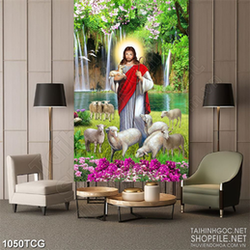 Tranh công giáo 3d tình yêu thương của chúa bên đàn cừu