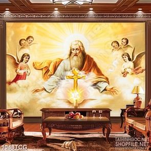 Tranh công giáo cây thánh giá phát hòa quang bên chúa Jesus