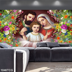 Tranh công giáo gia đình thánh gia cầu nguyện cho con dân