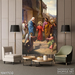 Tranh công giáo đức mẹ Maria ban sự an lành cho con dân