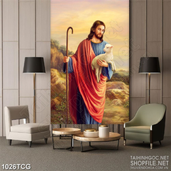 Tranh công giáo chúa Giêsu đang ôm chú cừu trong lòng