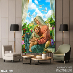 Tranh công giáo hài nhi nhỏ bé trong vòng tay của mẹ Maria