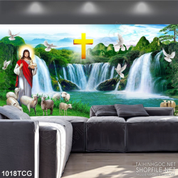 Tranh công giáo bồ câu và đàn cừu bên tình yêu của chúa 3d