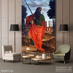 Tranh công giáo cây kiếm và quyển kinh thánh trên tay chúa