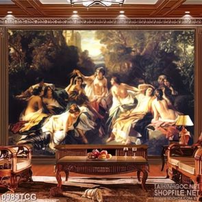 Tranh công giáo các thiên thần đang tắm tiên treo tường