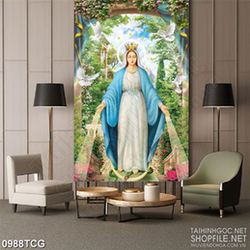 Tranh công giáo mẹ Maria ban phước lành cho muôn loài