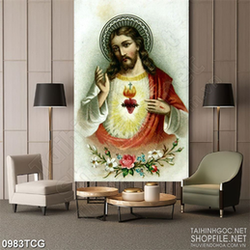 Tranh công giáo trái tim nhiều vết thương của đức chúa psd