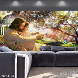 Tranh công giáo psd đức chúa Giêsu bên hài nhi nhỏ bé