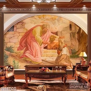 Tranh công giáo chúa Jesus cứu rỗi linh hồn con dân psd