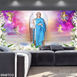 Tranh công giáo những thiên thần bé nhỏ bên đức mẹ Maria