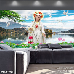 Tranh công giáo đàn bồ câu trắng bay lượn bề đức mẹ psd