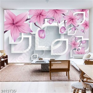 Tranh 3d nghệ thuật những cánh hoa ly màu hồng phấn