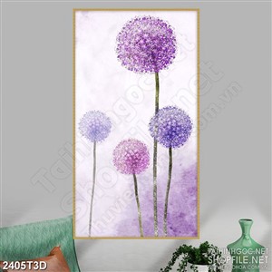 Tranh 3d nghệ thuật những bông hoa bồ công anh tím psd