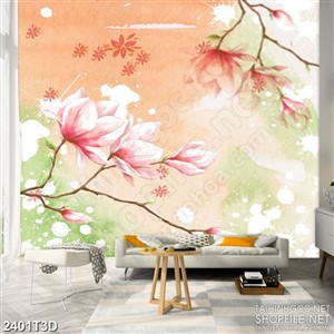 Tranh 3d nghệ thuật những bông hoa mộc lan nở trên cành