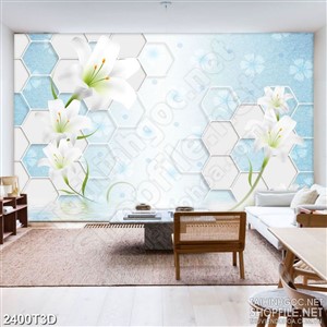 Tranh 3d treo tường nhành hoa ly trắng trên mặt nước