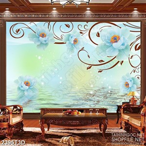 Tranh 3d  trang trí cành hoa đào trăng nở rộ khoe sắc