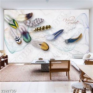Tranh 3d treo tường những chiếc lông vũ bay theo chiều gió