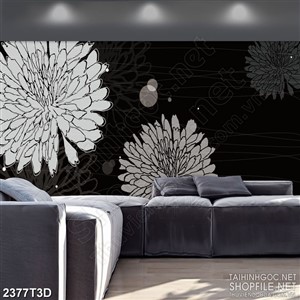 Tranh 3d nghệ thuật những bông hoa phù du màu đen trắng