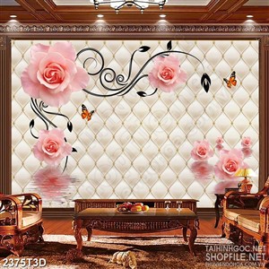 Tranh 3d  trang trí đàn bướm vàng bay lượn bên hoa hồng