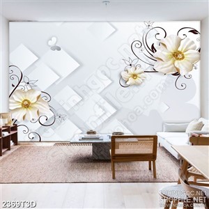 Tranh 3d nghệ thuật những bông hoa trắng nở rộ trên cành