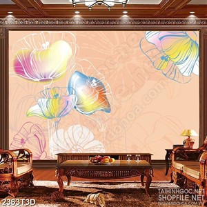 Tranh 3d  trang trí bông hoa cánh mỏng bay trong gió xuân