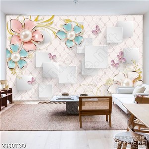 Tranh 3d treo tường bông hoa đính ngọc và ô hình vuông