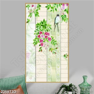 Tranh 3d  trang trí cành hoa mộc lan khoe sắc bên chú chim