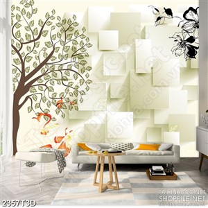 Tranh 3d nghệ thuật cánh hoa cánh mỏng bên thân cây lớn
