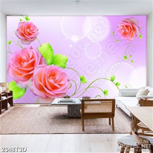 Tranh 3d treo tường bông hoa hồng nhung và chiếc lá xanh