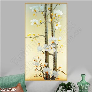 Tranh 3d dán tường những bông hoa mộc lan trên thân cây
