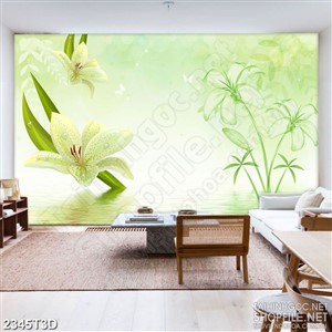 Tranh 3d nghệ thuật những bông hoa ly trên mặt nước