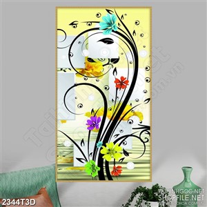 Tranh 3d treo tường bông hoa nhiều màu sắc trên hồ nước