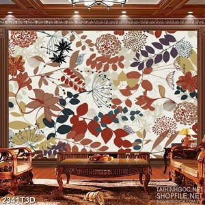 Tranh 3d nghệ thuật những cánh hoa bay bên chiếc lá đỏ