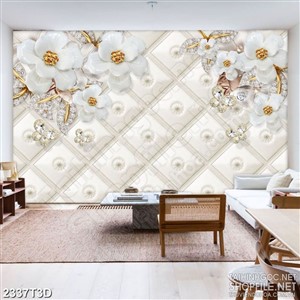 Tranh 3d nghệ thuật bông hoa trắng và đàn bướm giả ngọc