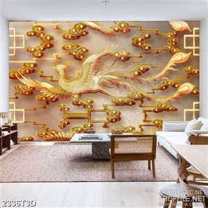 Tranh 3d treo tường chim phượng hoàng dáp vàng bên mây