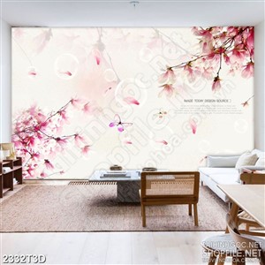 Tranh 3d treo tường những cánh hoa anh đào bay trong gió