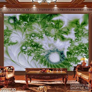Tranh 3d  trang trí họa tiết màu xanh biếc hình xoắn óc