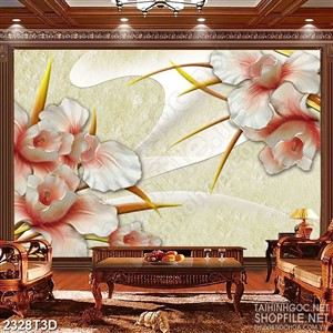 Tranh 3d treo tường bông hoa hồng phấn trên nền giả ngọc