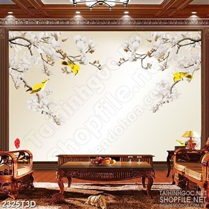 Tranh 3d nghệ thuật những cánh hoa mộc lan và đàn bướm