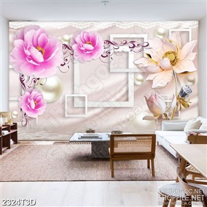 Tranh 3d treo tường bông hoa hồng nhung và hoa sen