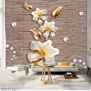 Tranh 3d nghệ thuật những bông hoa dáp vàng nở trên cành