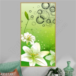 Tranh 3d dán tường bông hoa ly trắng trên nền màu xanh