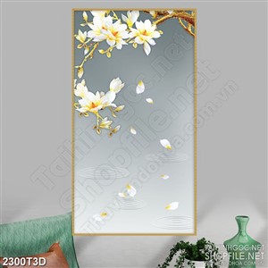 Tranh 3d treo tườngnhững cánh hoa mộc lan bay trong gió