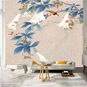 Tranh 3d  trang trí cành hoa chuông nở rộ khoe sắc trắng