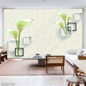 Tranh 3d dán tường những bông hoa sứ giả ngọc và ô vuông