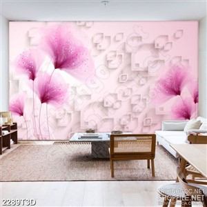 Tranh 3d nghệ thuật những bông hoa phù du mang sắc hồng